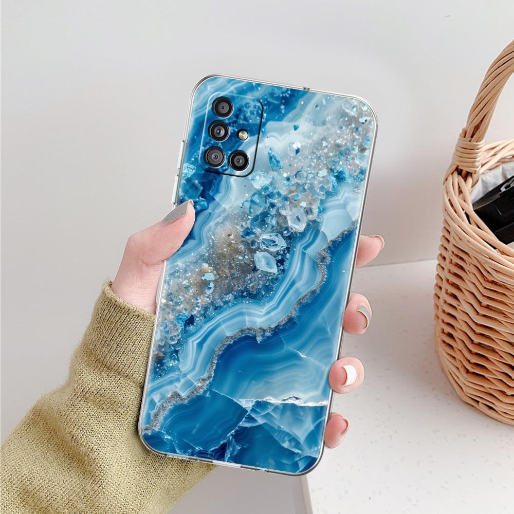 Phone Case For Samsung A15 A13 A35 A55 A51 A71 A41 A31 A21S A03S A05 A17 A23 A25 A33 A53 A73 5G A07 4G Clear Cover Marble Stone