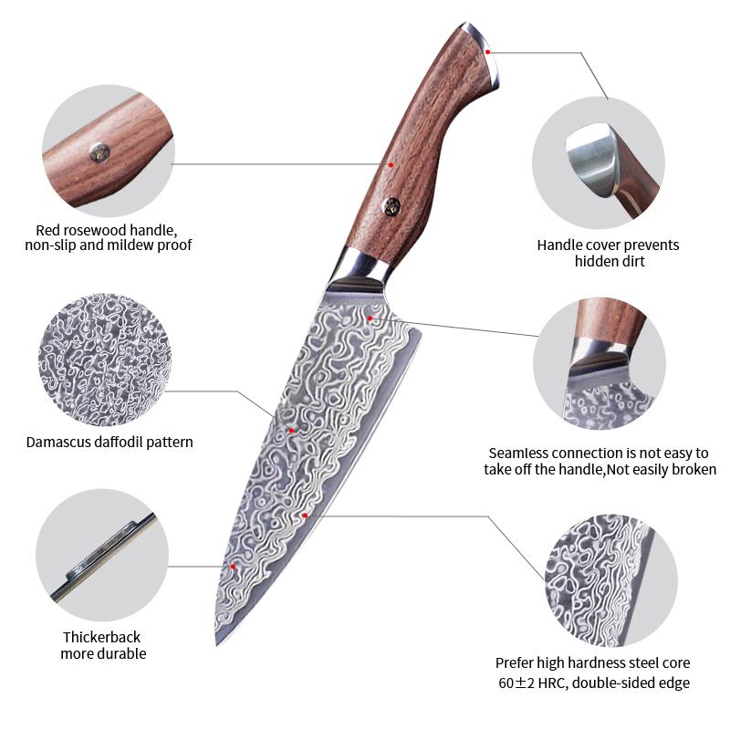 3.5 Inch Paring Knife 67-layers Damascus VG-10 Steel Blade Barbecue Peeling Fruit Kitchen Knives Rosewood Handle Cooking Tools