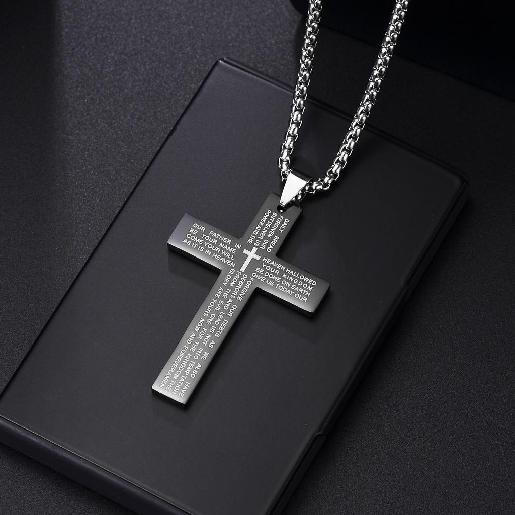 Collana con Croce di Gesù Cristiana per Uomo Donna Catene in Acciaio Inossidabile Choker Religione Ciondoli Blu Gioielli Regali per Preghiera Battesimo