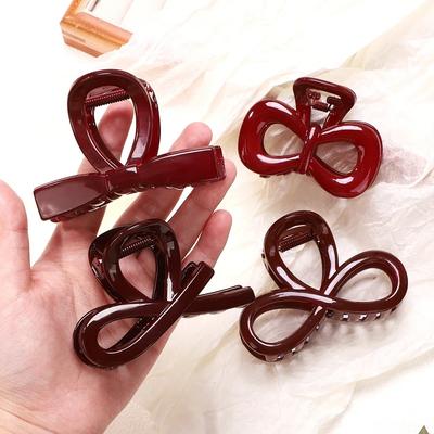 Elegant Geometric Large Ankola Red Hair Claws for Women Girls  New Year Barrettes Hairpins Hair Grab Shark Clip Accessories