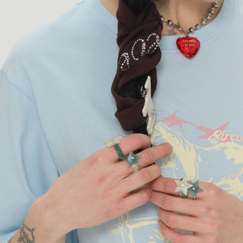 Eireve MARBLE MINT STAR RING SET (2PCS)