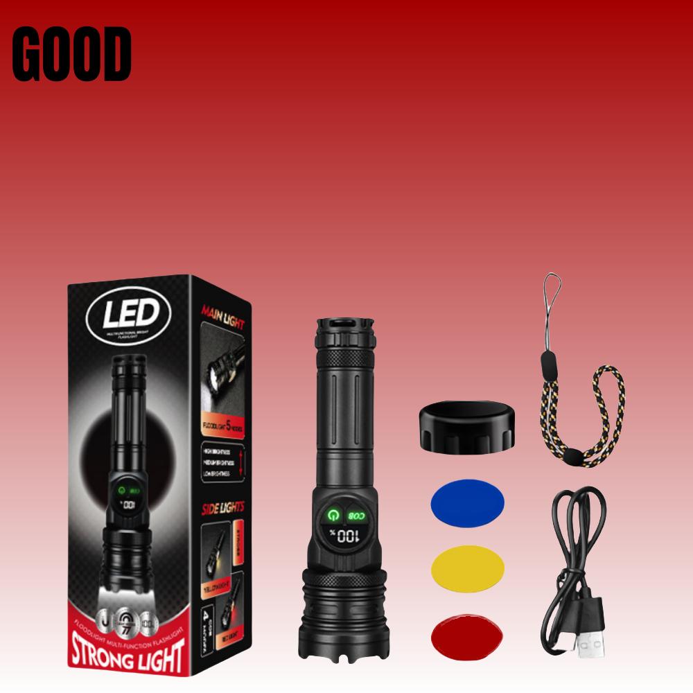 High Power LED Flashlight TYPE-C Rechargeable Aluminum Torch Outdoor Searchlight Portable Camping Light with Telescopic Zoom