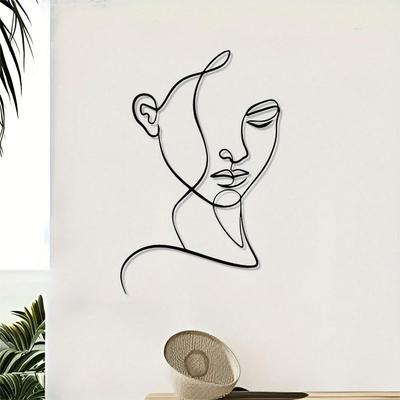 Bohemian Style Black Iron Wall Art Minimalist Female Face Line Art Home Decor Gift