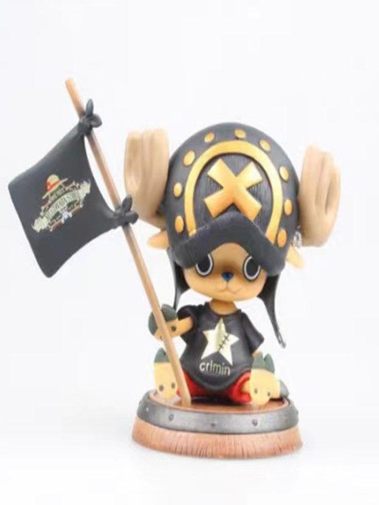Cartoon One Piece 8CM Anime Chopper With Flag Action Model Kawaii GK Toy PVC Statue Collection Car Decoration Gifts Brinquedos