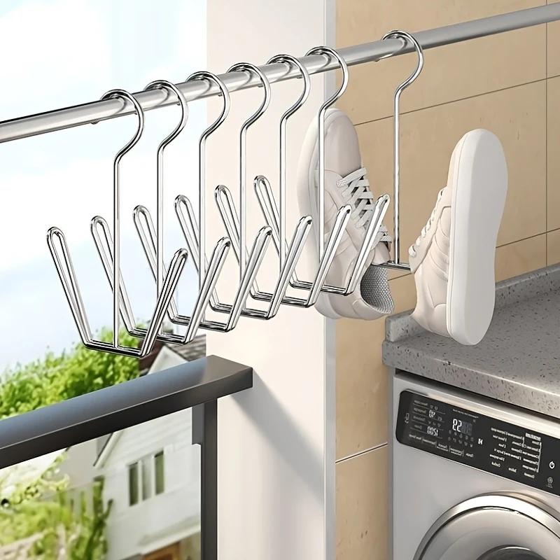 Stainless Steel Shoe Rack, Multi-Functional Shoe Rack with Double Hook Design, Shoe Drying Rack for Dehumidifying Hanging Shoes
