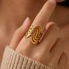 European Stainless Steel Geometric Twisted Women's Light Luxury Open Ring