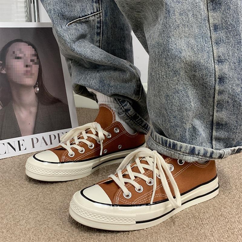 S white low-top canvas shoes men's retro women's shoes pointed student board shoes classic trendy shoes