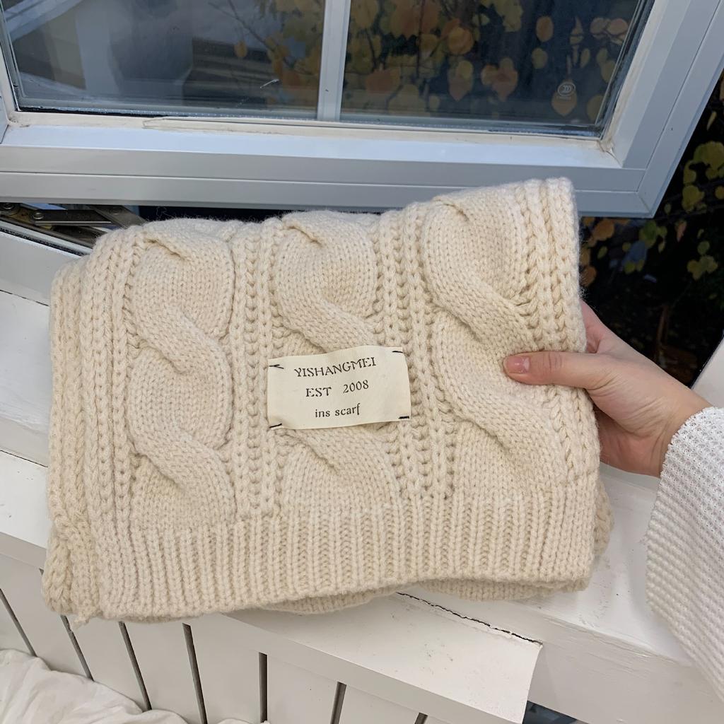 Korean Style Scarf for Men and Women in Autumn and Winter Long Solid Color Cloth Label Knitted Wool Student Warm Scarf Trendy