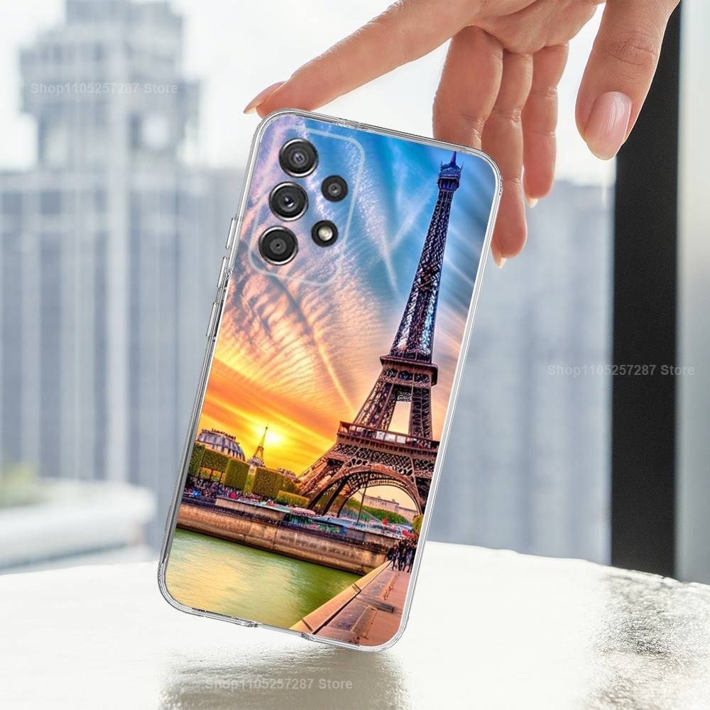 Eiffel Tower landscape Phone Case For Samsung A51,71,30,S21,10,20,Ultra,FE,Lite, S22,23,9,PIus,Transparent, Silicone SamsungS23plus 5G