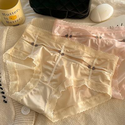 Damenhöschen mit mittelhoher Taille und süßem Spitzenrand, atmungsaktive Dreieckshose, süße Unterwäsche
