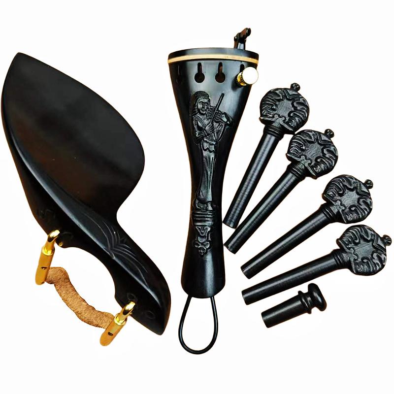 Beautiful Violin Accessories Set With Engrave, Carved 4/4 Fiddle Parts Fittings Pegs Tailpiece Chinrest