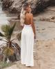 Women's Spring/Summer 2025 Cotton Linen Wide-Leg Pants - Solid Color, Elastic Waist, Casual Long Fit