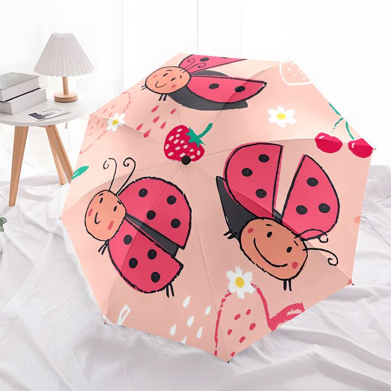 1pc Ladybug Garden Illustration Umbrella with Plastic Handle,Suitable for All Seasons UmbrellaPT478