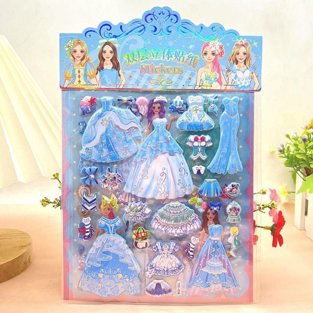 2 Sheets/Bag Decorative Princess Dress Up Sticker Cartoon 3D Puffy Stickers  Children