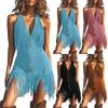 Women's Seductive Deep V Spaghetti Strap Tassel Hem Bodycon Dress