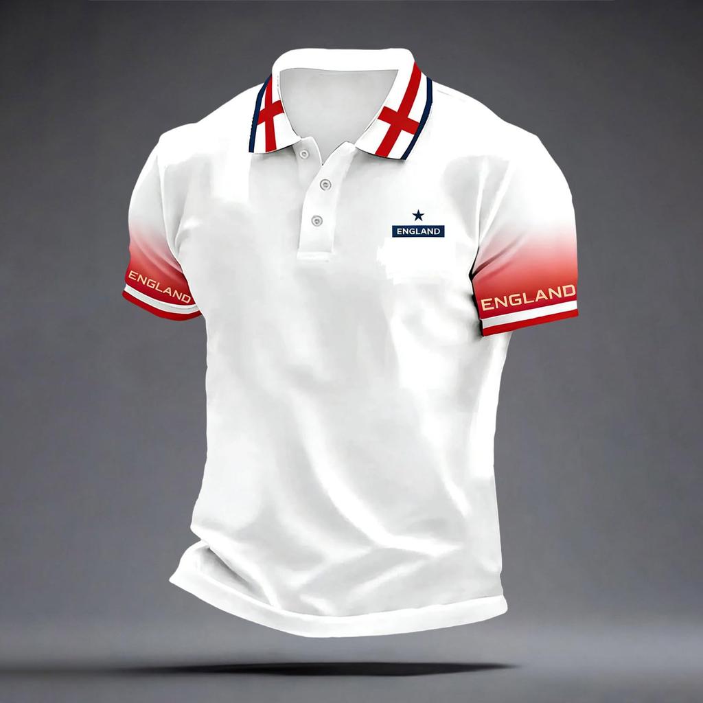 Men's Football Polo Shirt Classic Fit Short Sleeve Collar Button Placket Lightweight Breathable Sportswear for Casual Outdoor Activities