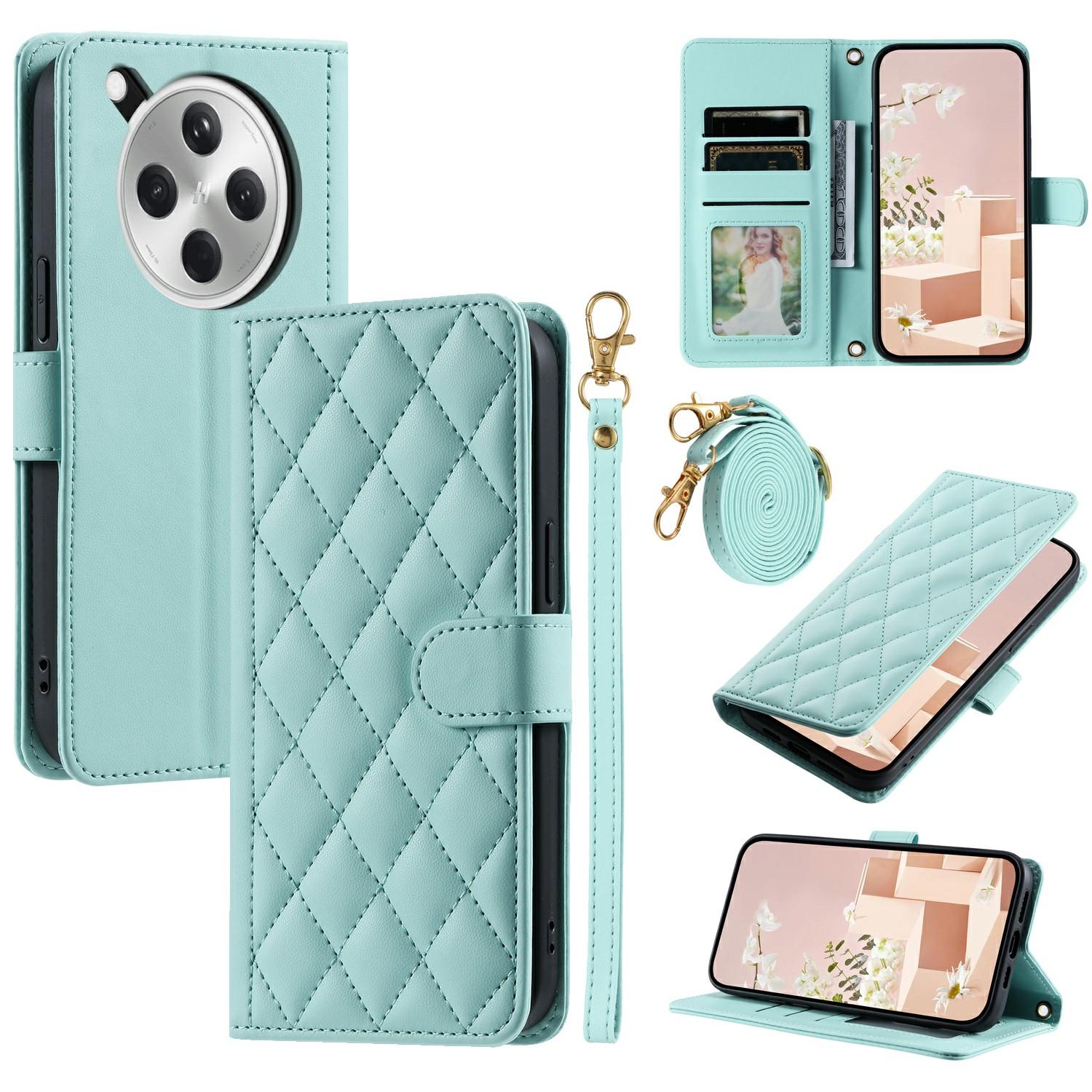 

Для Oppo Find X8 5G Чехол-кошелек Ромбовидная сетка Искусственная кожа Чехол для телефона Mint Green