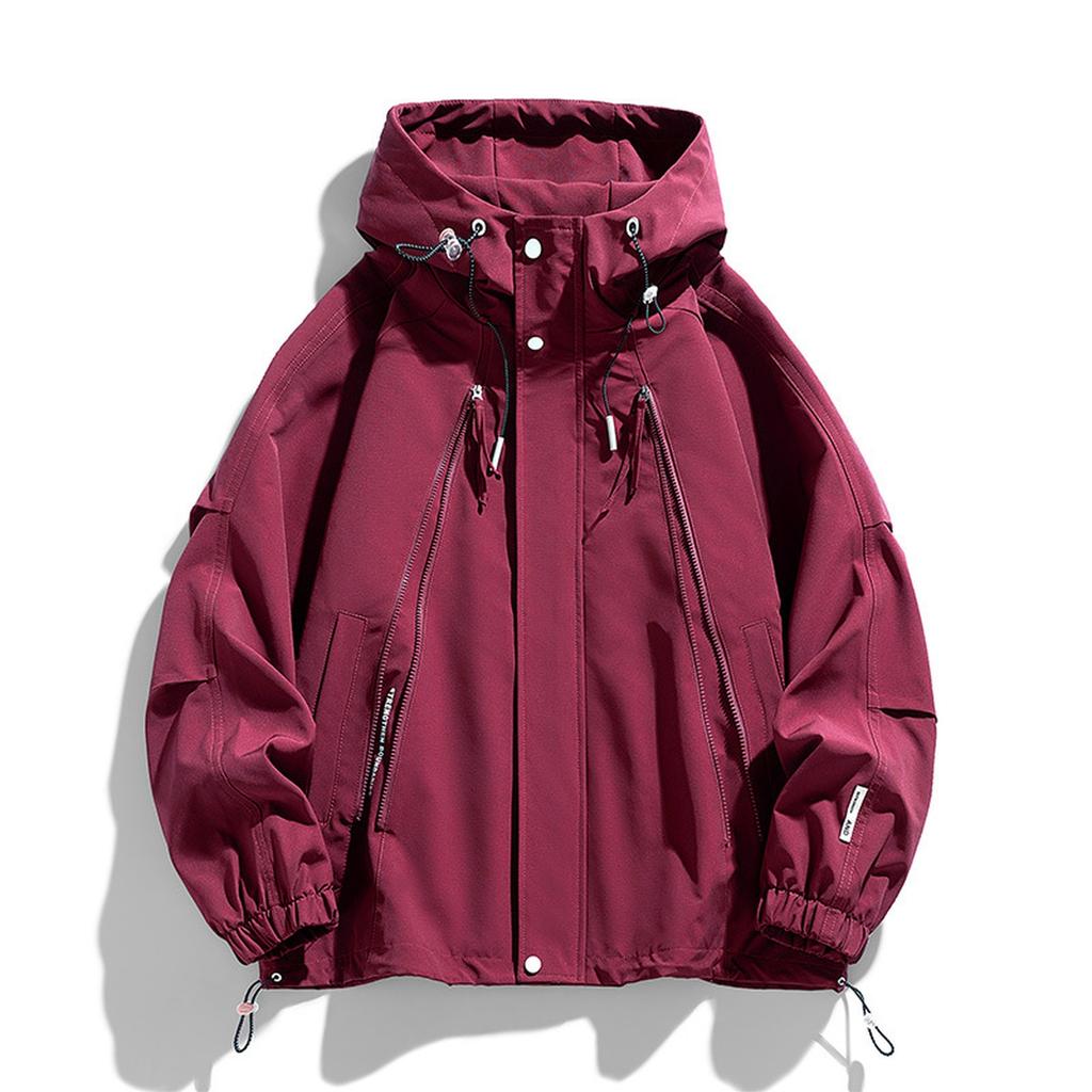 Men's Multi-pocket Loose Work Jacket, Trendy And Versatile Solid Color Hooded Jacket