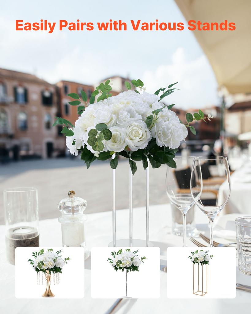 VEVOR Flower Balls Arrangement Bouquet 10 PCS, 450 Mm Diameter Artificial Flower Balls Wedding White Roses Centerpieces