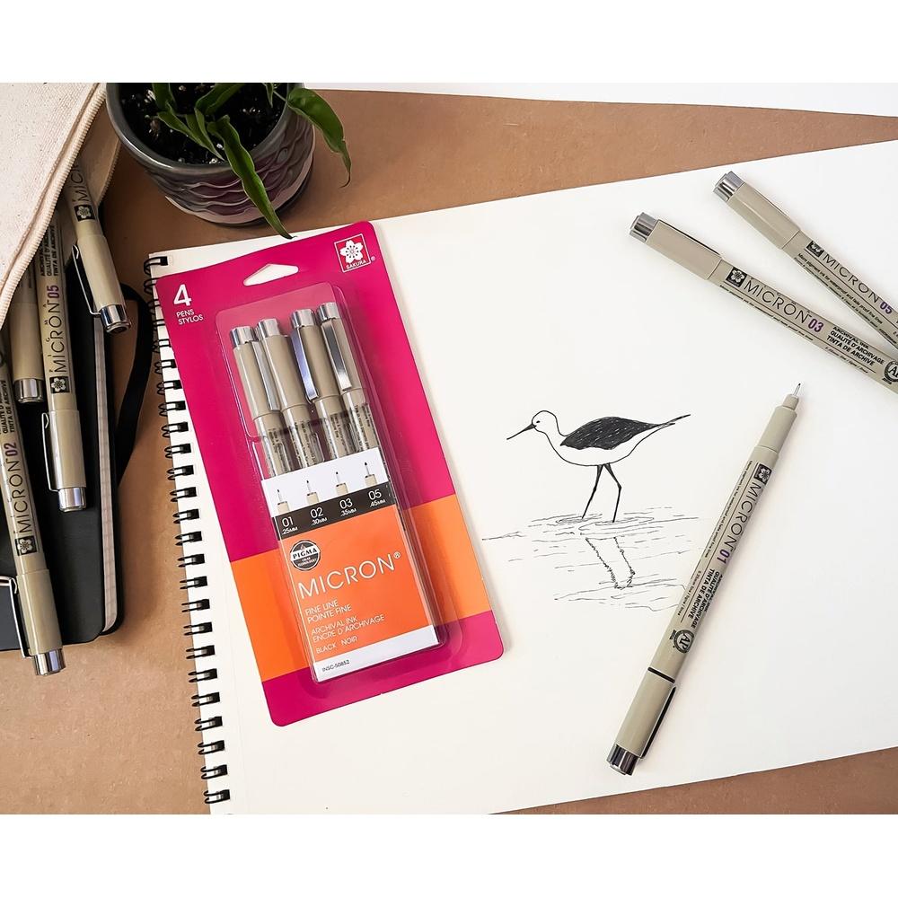 Sakura Micron Fineliner Pens Set 4 Pack Super Fine Archival Ink Waterproof Fade Resistant Art Supplies Precision Markers