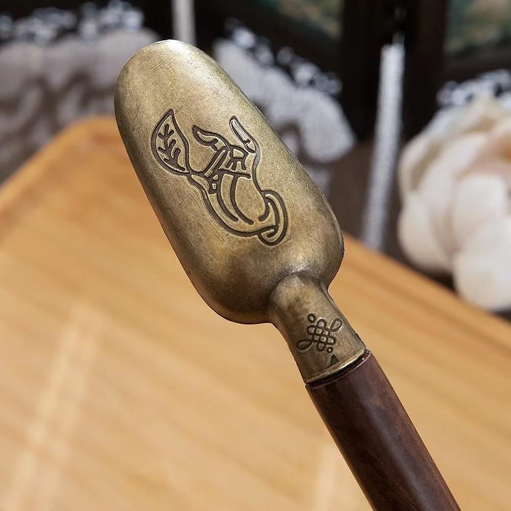 Durable Solid Wood Handle Tea Spoon Retro Creative Teaspoon Copper Tea Leaves Shovel KongFu Tea Ceremony