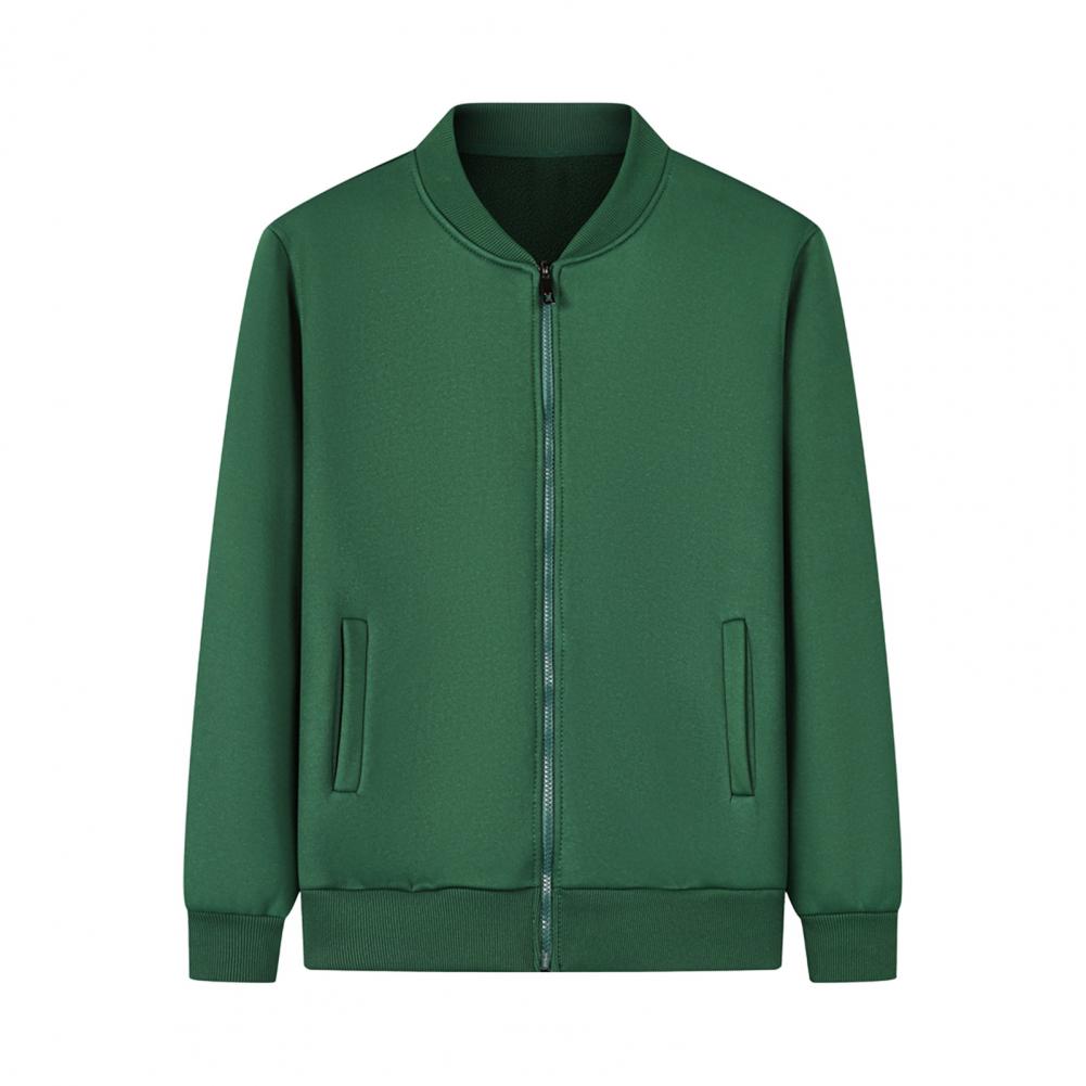 Unisex Coat Stand Collar Zip-up Carrdiagn Long Sleeves Elastic Cuff Hem Pure Color with Pocket Gym Enthusiasts Baseball Sport Ja