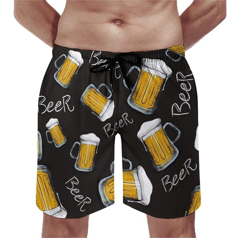 Beer Pattern Beach Shorts For Men Hawaiian Summer Holiday Casual Shorts Street 3d Printed Beer Festival Surfing Board Shorts