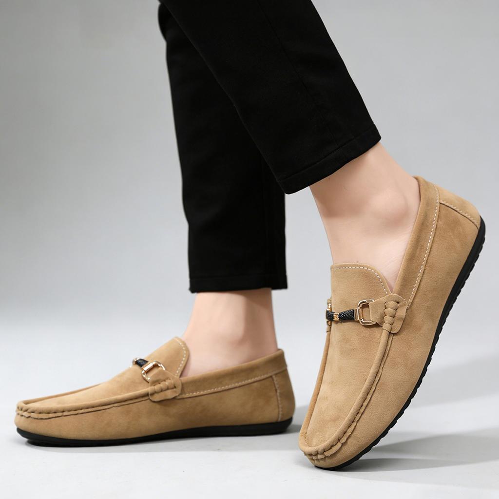 Classic Suede Leather Shoes Men Slip On Loafers Preppy Lightweight Breathable Wallking Driving Shoes Comfort Casual Men Sneakers