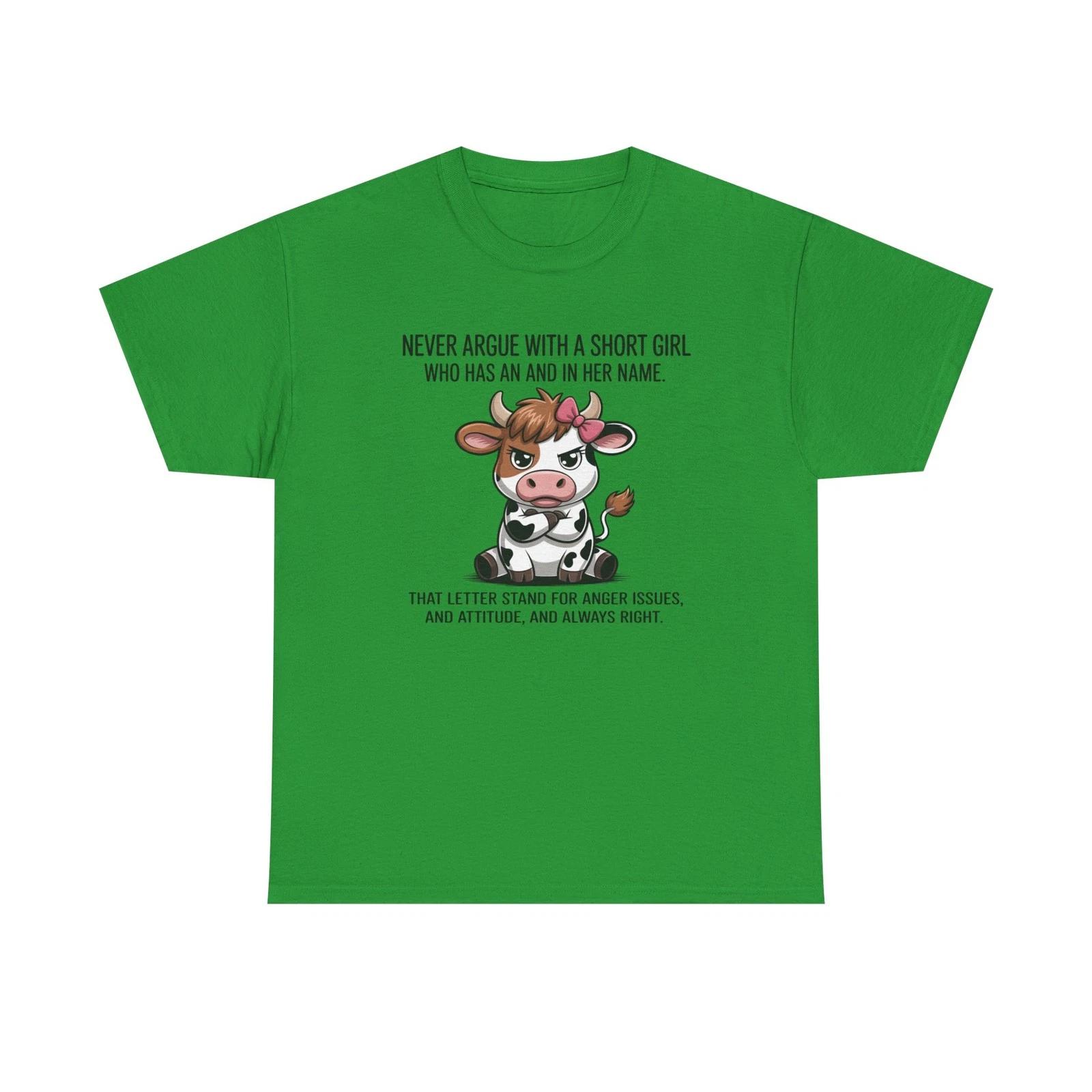 Short Girl Cow Illustration T-Shirt | Funny Quote Tee 4XL