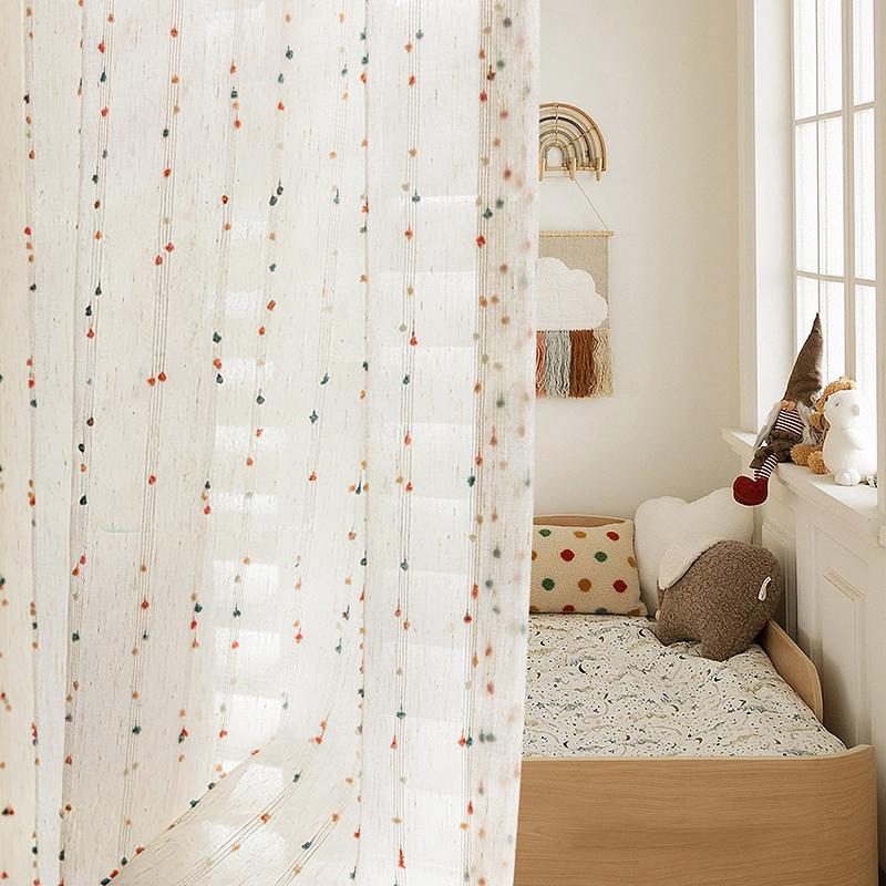 Sugar Bean Gauze Curtain Tulle Sheer Curtain Linen Curtains for Girls Boy Room Finished Window Screens Curtain Room Decoration