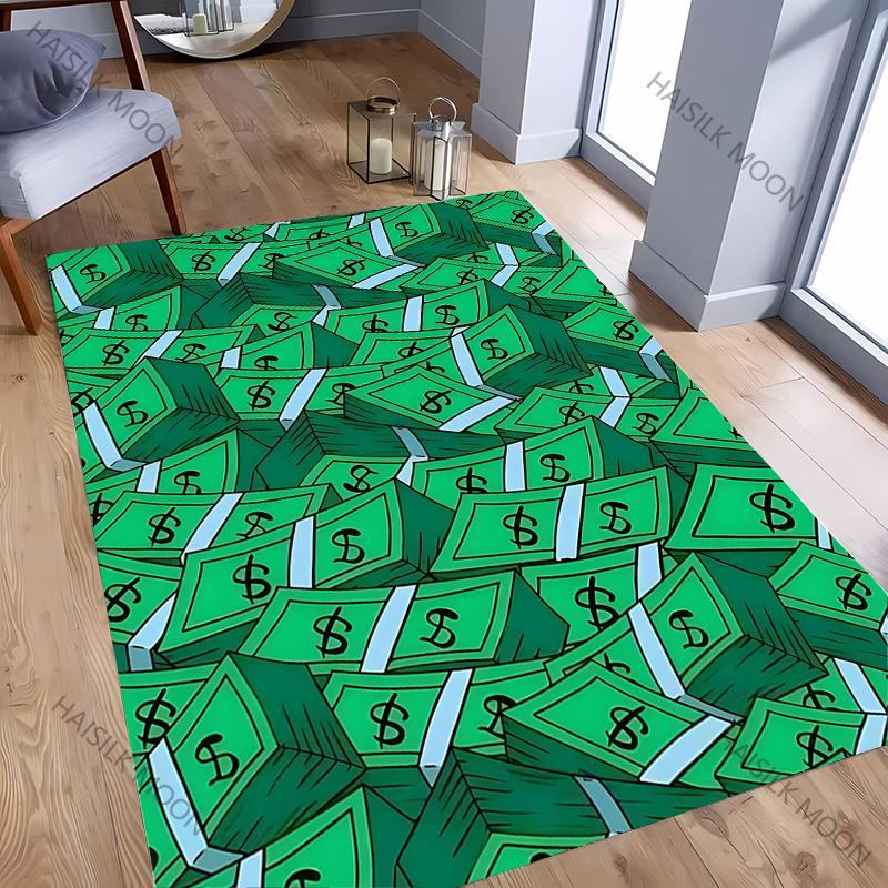 Geld Dollar Thema Teppich Neuerscheinung! Robust für Wohnzimmer Schlafzimmer, Bürobereiche, Langlebige Maschinenwaschbare Matte Weihnachtsgeschenk