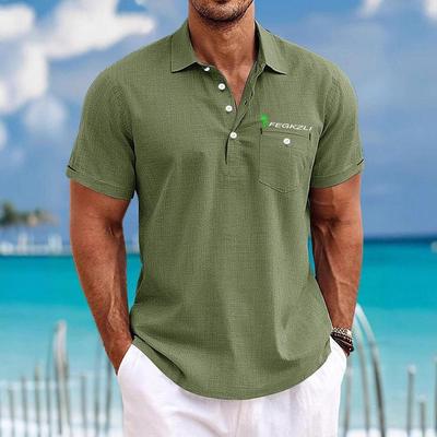 Tricou de vară pentru bărbați cu mânecă scurtă, tricou casual din in, tricou de culoare solidă, cămașă de vară pentru bărbați, confortabil și respirabil