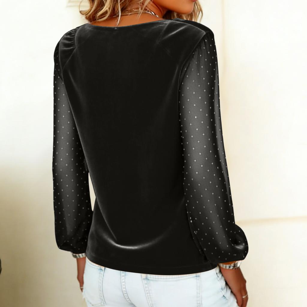 Dámské módní ležérní tričko s dlouhým rukávem, zdobené plyšem, krajkou a kamínky