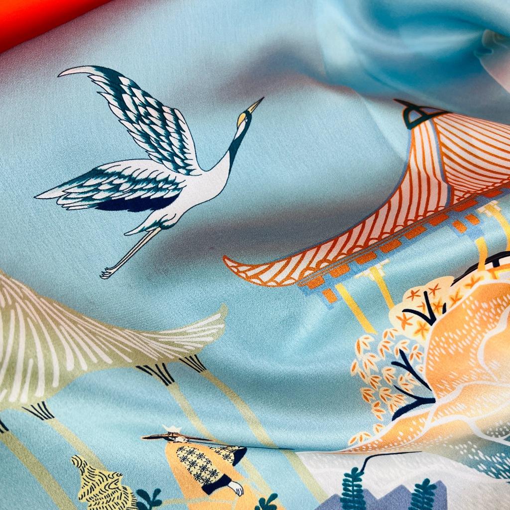 Versatile Light Blue Silk Silk Scarf Women'S 100% Mulberry Silk Square Scarf Spring And Autumn Foreign Style Small Scarf With Shirt