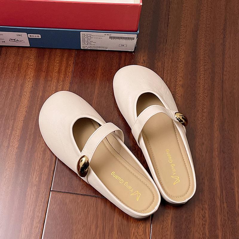 Retro Half Slippers Women's Outer Wear 2025 New Flat Bottom Soft Bottom One Pedal Lazy Bag Head Drag