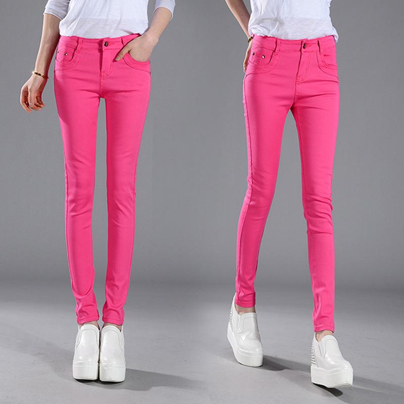 Candy Color Women's Skinny Jeans - Elastic Slim Fit Pencil Pants for Spring and Autumn
