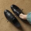 New leather loafers women's lace-up platform non-slip sheepskin women's shoes black large size shoes four seasons casual single shoes women