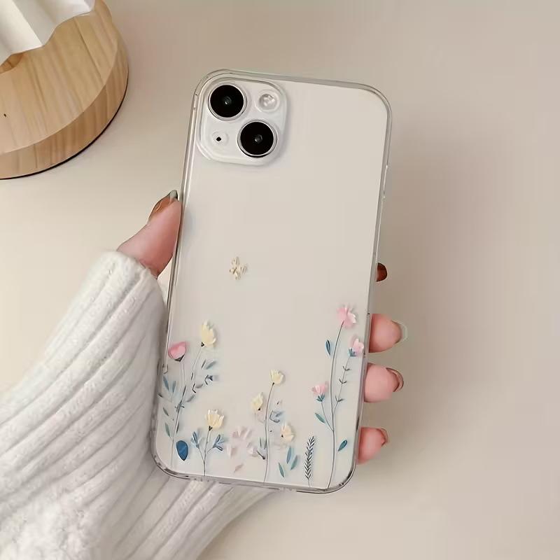 Ins Feng Shui Powder Flower for iPhone15 Apple 17promax Transparent Mobile Phone Case All-inclusive 16/14/13
