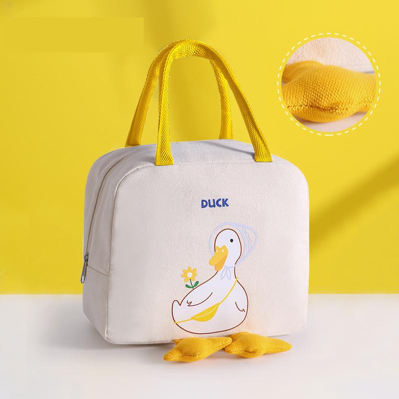 Adorable Yellow Duck Bento Bag Cute Cartoon Handbag Canvas Thermal Bag