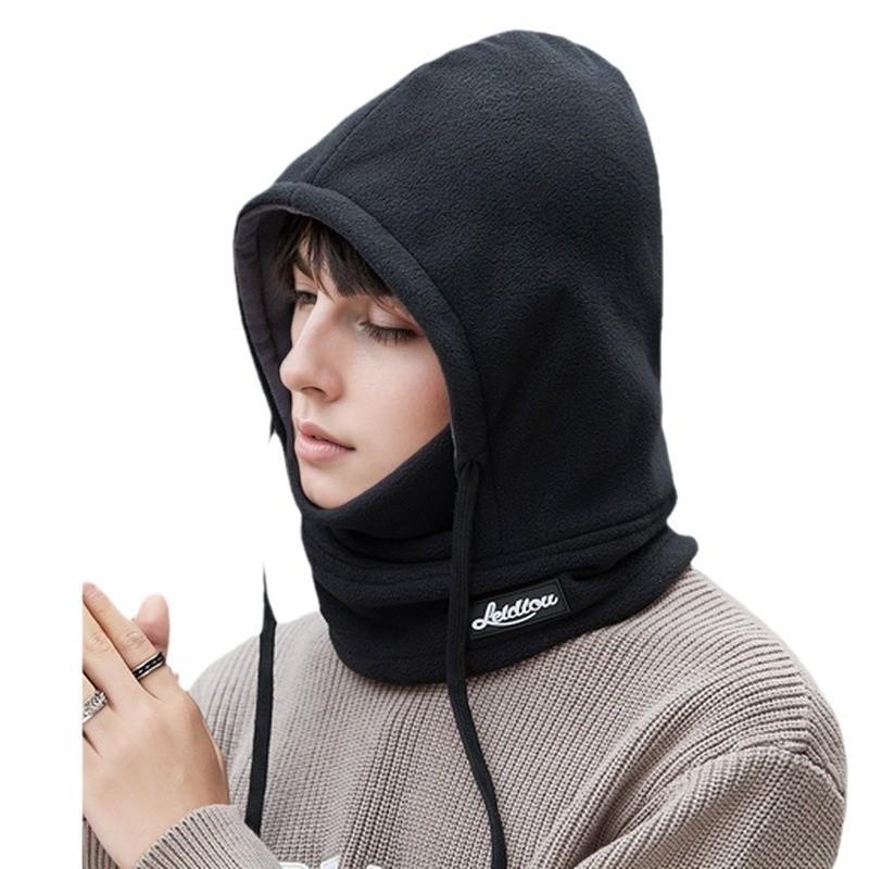 Windproof Hat for Men's New Winter Integrated Scarf Outdoor Cycling Ear Protection Warm Cotton Hat Cold Proof Plus Velvet Leeve Hat