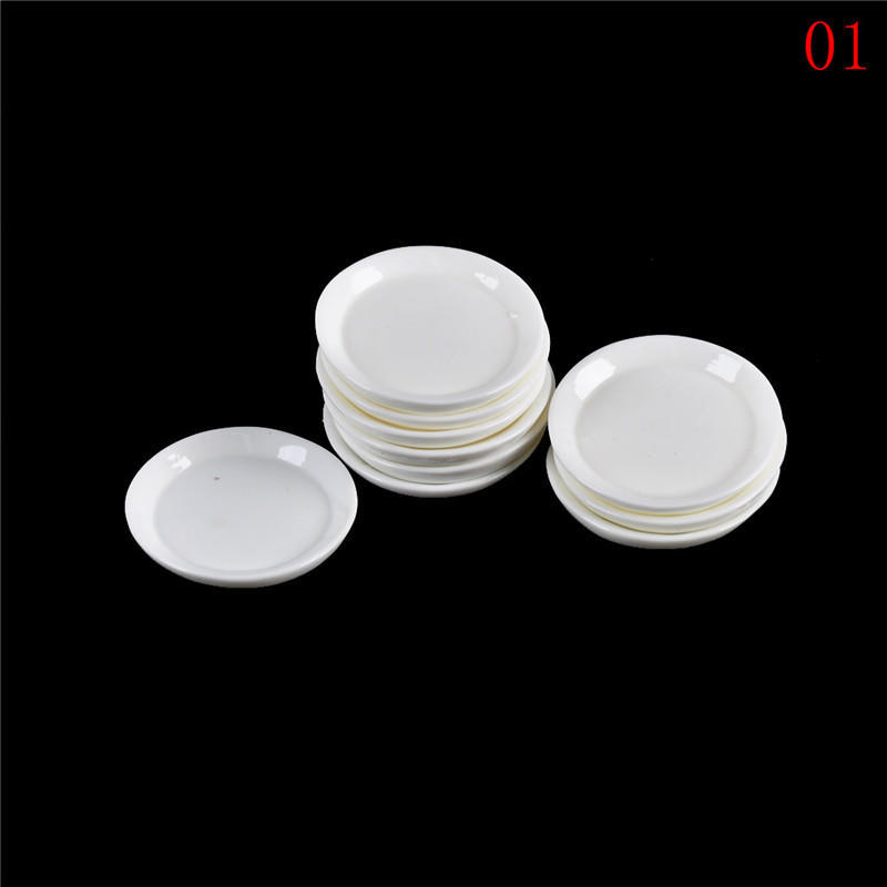 10Pcs Dollhouse Miniature Resin Trays Plates Doll Mini Food Dishes Tableware