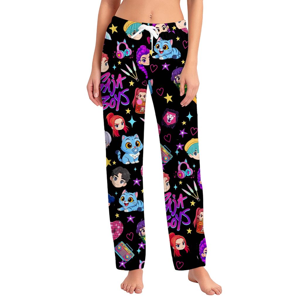 Womens Pajama Pants Sleepwear Casual Drawstring Elastic Waist Pants Comfy Straight Yoga Loose Trousers