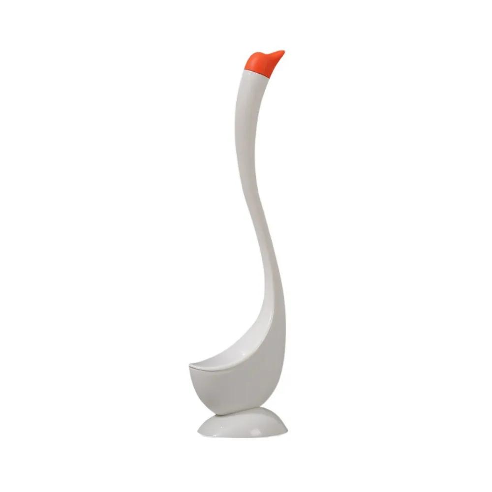 Brosse à toilettes mignonne avec long manche en forme de cygne Porte-brosse à toilettes Accessoires de salle de bain Ventouse de toilette en plastique Outil de nettoyage ménager