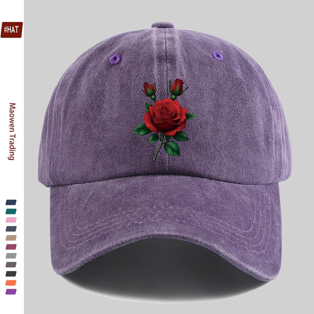 Pc Red Rose Green Leaf Print Baseball Cap for Women Men Adjustable Buckle Strap Lightweight Vintage Sun Hat Suitable for