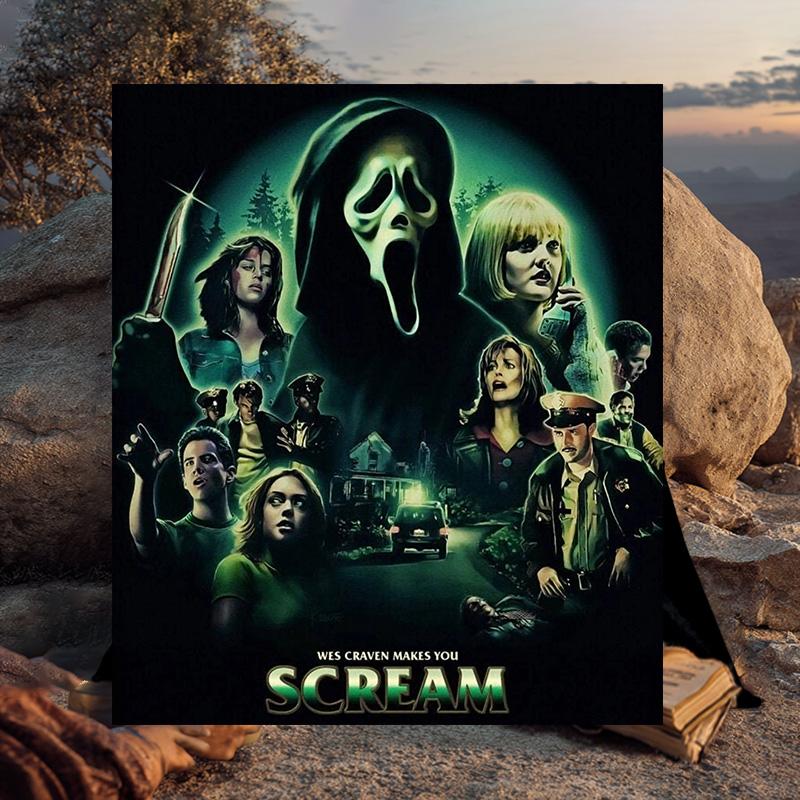1PC Scr-eam Horror Movie Flannel Blanket Gift, Suitable for Both Men And Women, Soft Ideal for Beds And Sofa, Birthday Or Christmas Gift