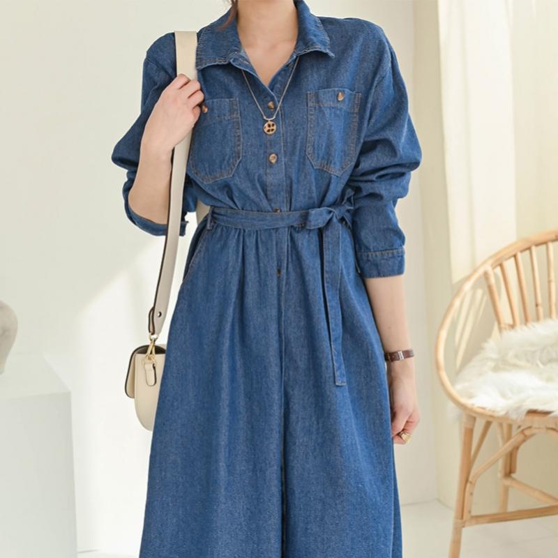Shop  Women Dona Denim Belted Long DreSs Light Blue Ss Wdr 773