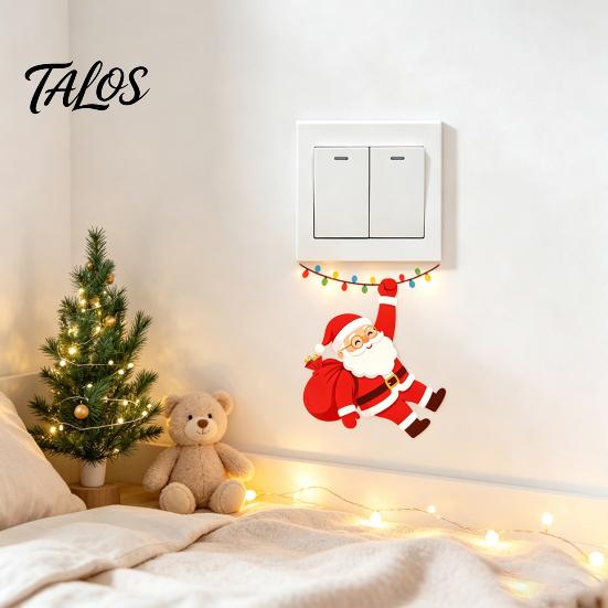 Christmas Party Supplies Santa Claus On Swing Switch Sticker, Decorative PVC Wall Decal, Holiday Home Decor Accessories Removable Self-adhesive Light