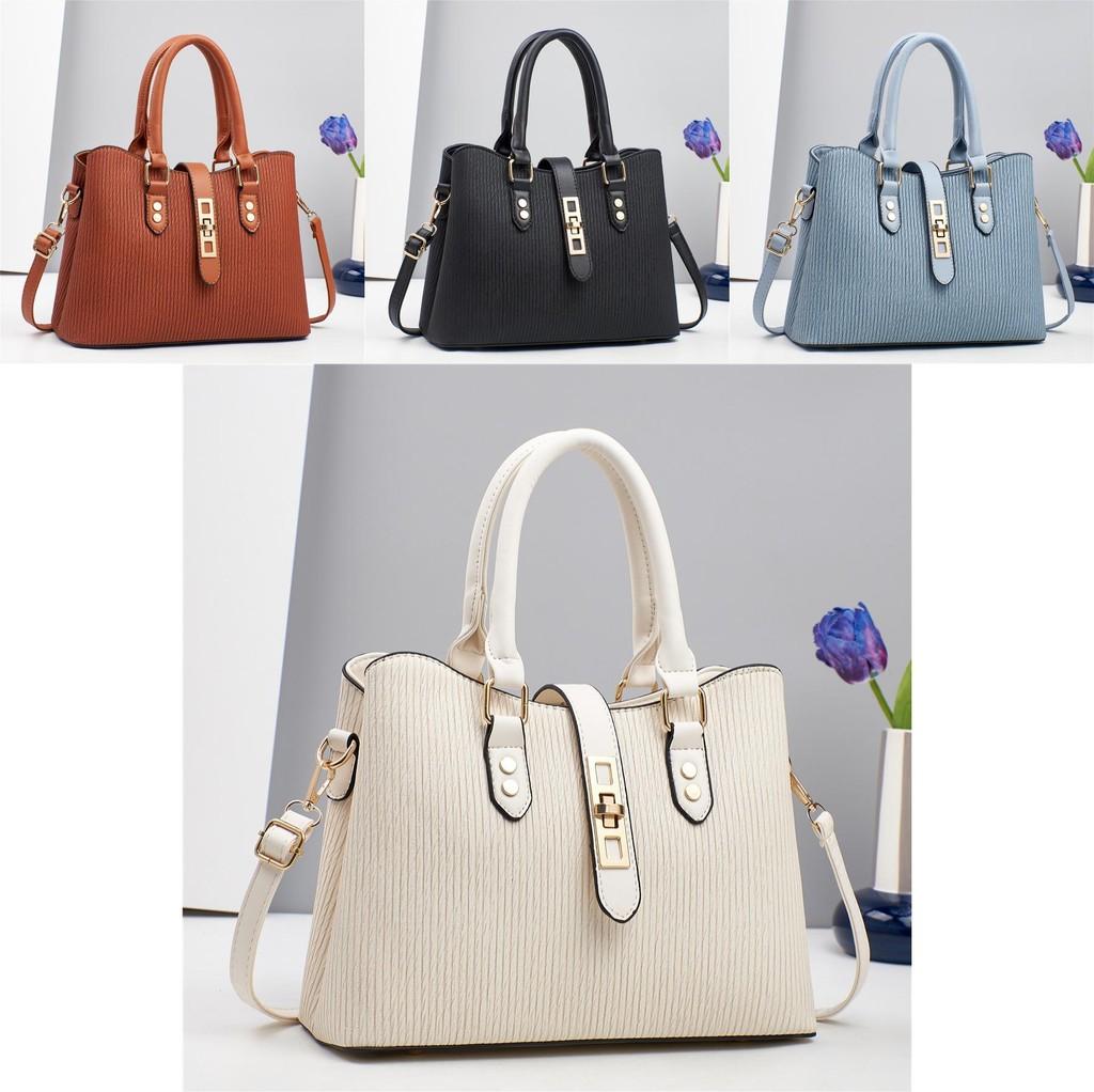 Trendy Crossbody Pu Leather Tote Bag For Women Ample Space In Blue And Beige