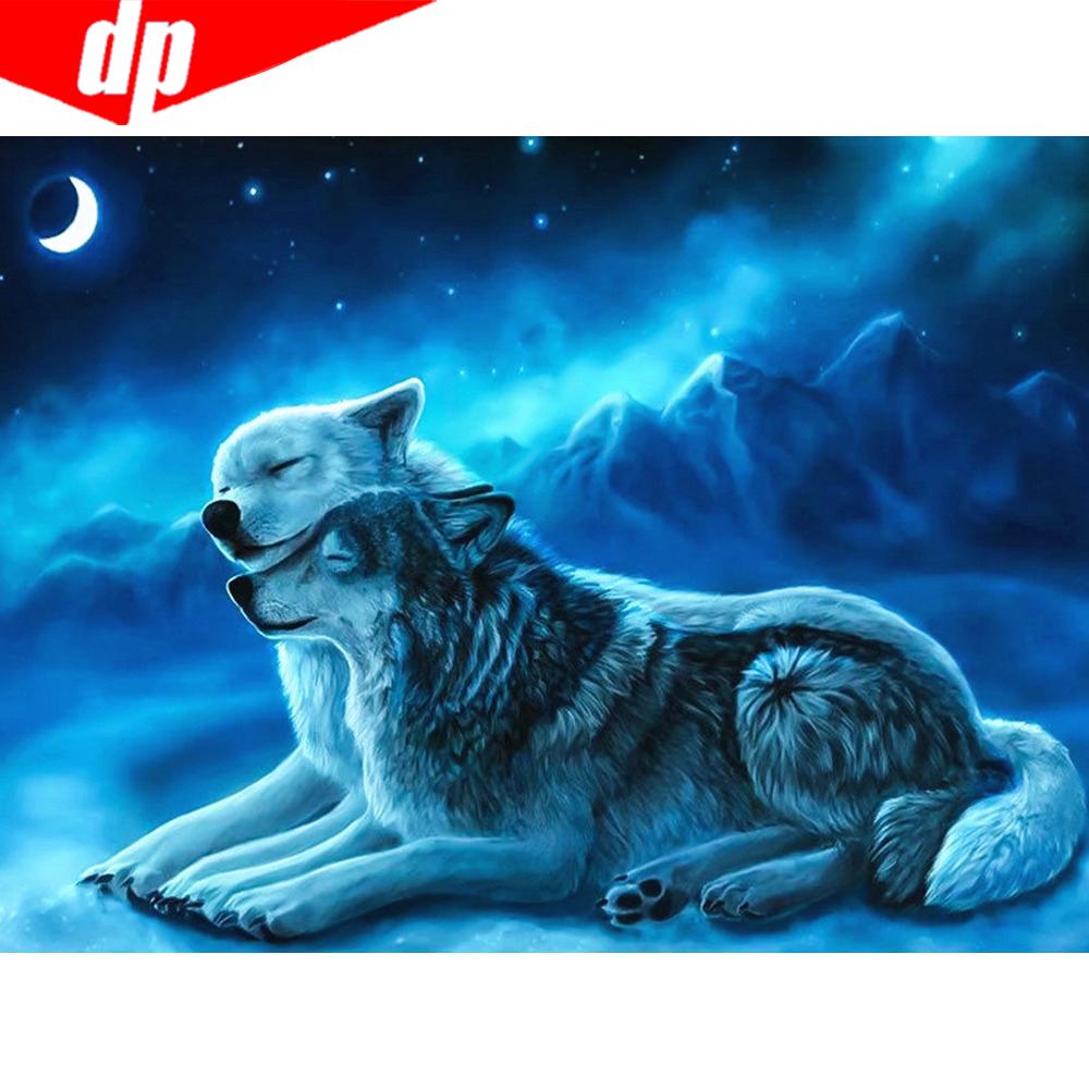 Diamant-Gemälde, Wasserfall-Landschaft, voller quadratischer Bohrer, Kunst, Strass, Diamant-Stickerei, Wolf, Tier, Kreuzstich, Mosaik, Winter, Kunsthandwerk, Heimdekoration