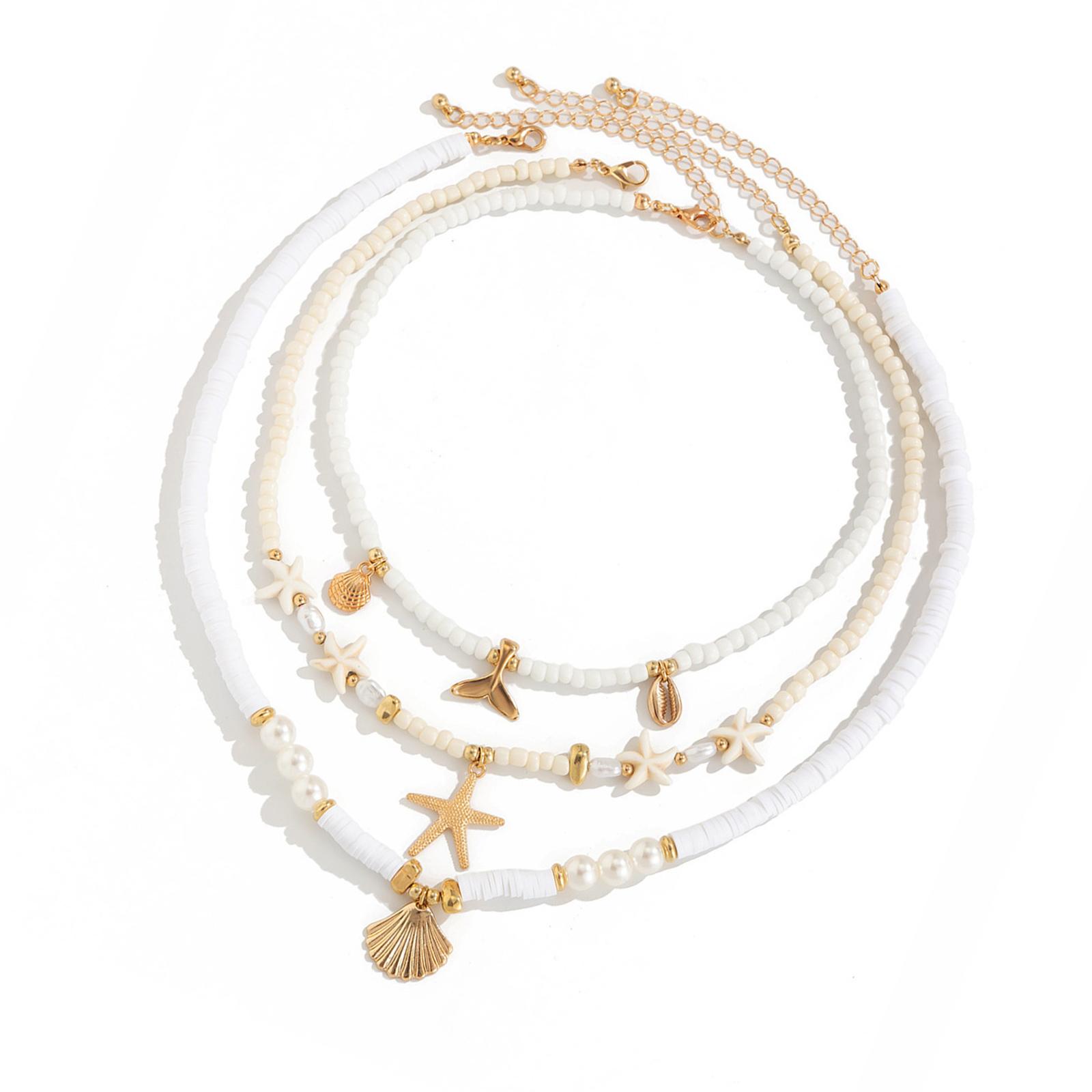 

Multi Layered Shell Necklace Set Beach Starfish Beaded Neckchain Jewelry for Girls Women Seeking Natural Elegance